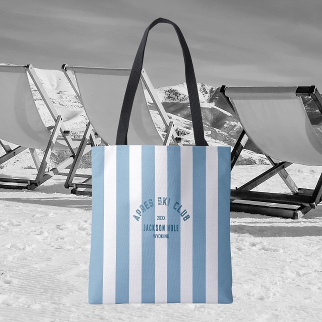 Apres Ski Club Retro Blue Stripe Ski Accessory Tote Bag (Creator Uploaded)