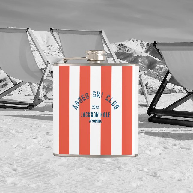 Apres Ski Club Retro Red Stripe Custom Location  Hip Flask (Creator Uploaded)