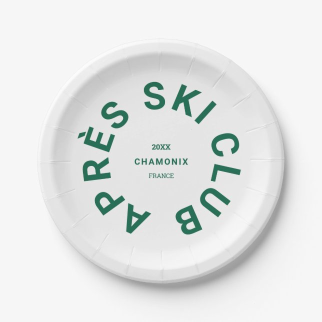Après Ski Club Winter Green Ski Resort Crest Paper Plate (Front)
