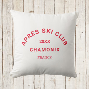 Après Ski Club Winter Red Ski Resort Crest Cushion