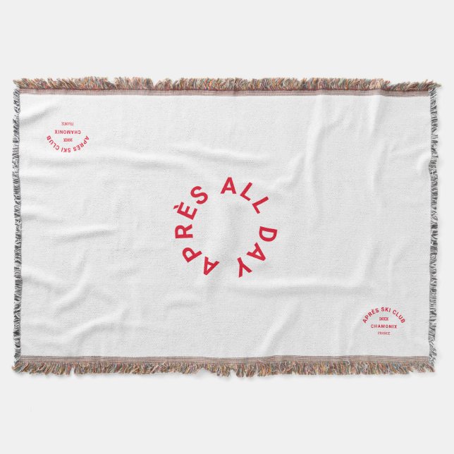Après Ski Club Winter Red Ski Resort Crest Throw Blanket (Front)