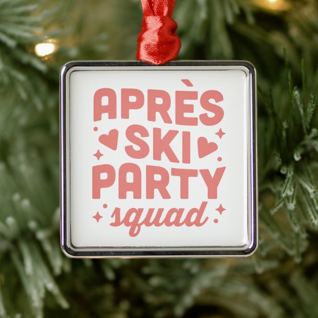 Apres ski cocktail party girl squad pink aesthetic metal ornament (Tree)