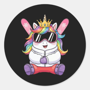 Apres Ski Elite Ski Bunnies Unicorn Snow Skiing Sk Classic Round Sticker