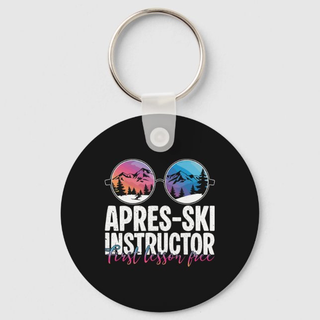 Apres Ski Instructor First Lesson Funny Ski Skiing Key Ring (Front)