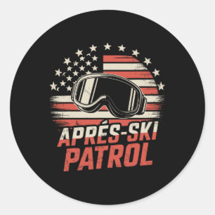 Apres Ski Patrol Usa Flag Classic Round Sticker