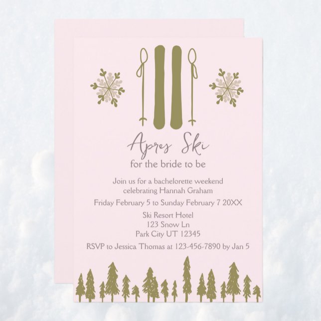Apres Ski Pink Bachelorette Party Weekend Invitation (Creator Uploaded)