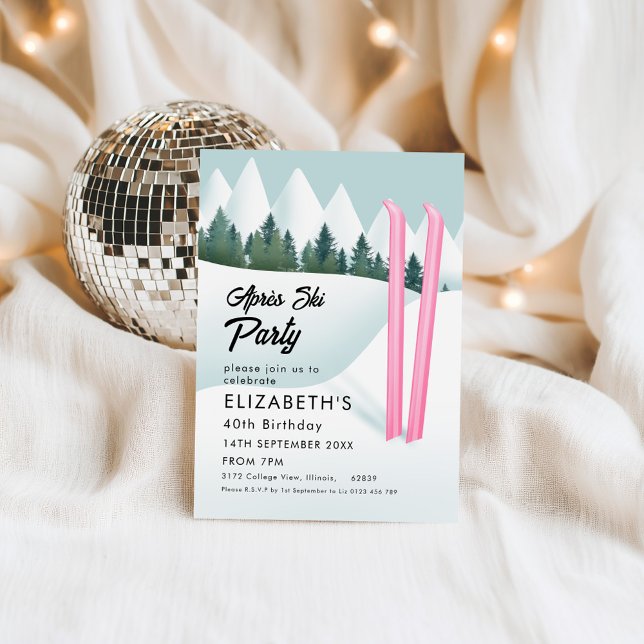 Après Ski Pink Ski Winter Birthday Party Design Invitation (Creator Uploaded)