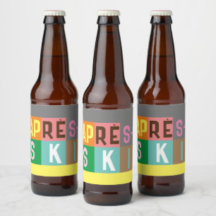Après-ski Retro Skier Color Block   Beer Bottle Label
