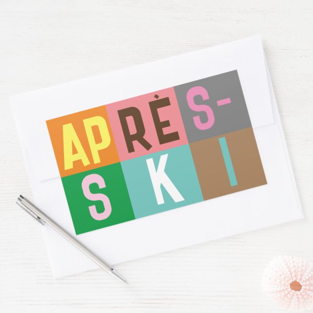 Après-ski Retro Skier Colour Block Rectangular Sticker (Envelope)