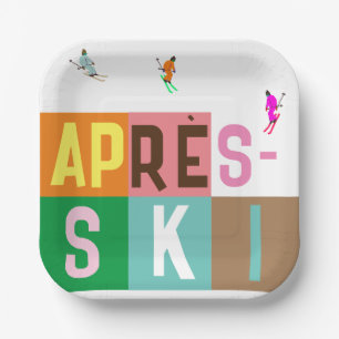 Après-ski Retro Skiers Color Block    Paper Plate
