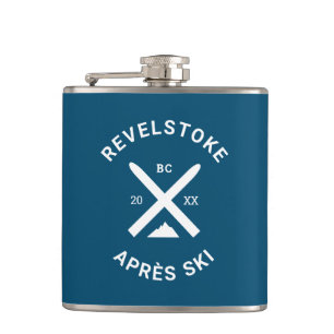 Après Ski Revelstoke Mountain Crossed Skis Crest Hip Flask