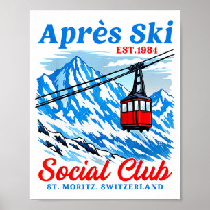 Apres ski social club skiing skier snowboard poster