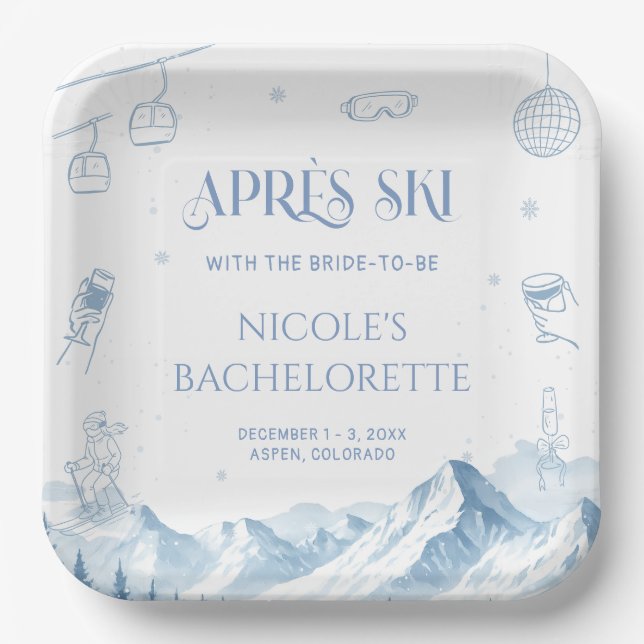 Apres Ski Winter Bachelorette Party Paper Plate (Front)