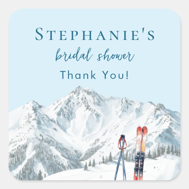 Apres Ski Winter Mountain Bridal Shower Thank You Square Sticker (Front)