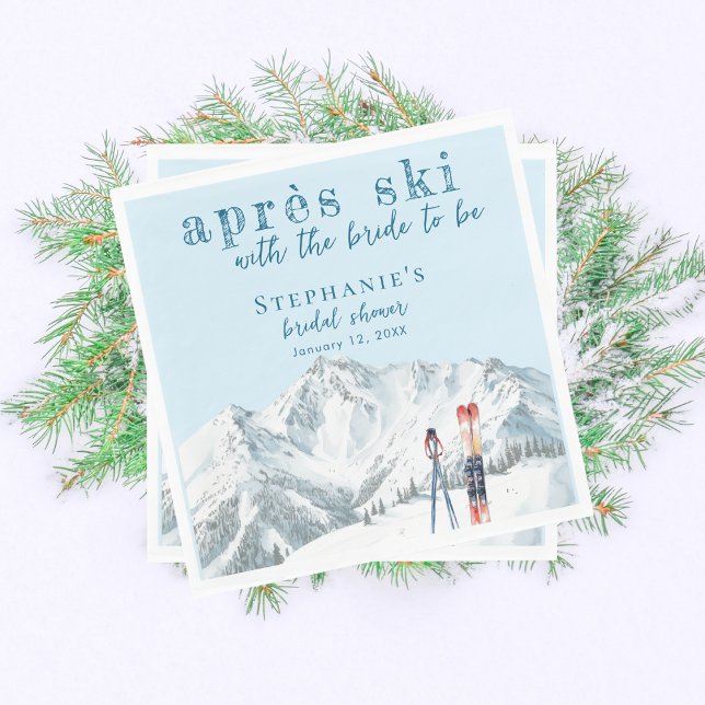 Apres Ski Winter Mountain Watercolor Bridal Shower Napkin (Creator Uploaded)
