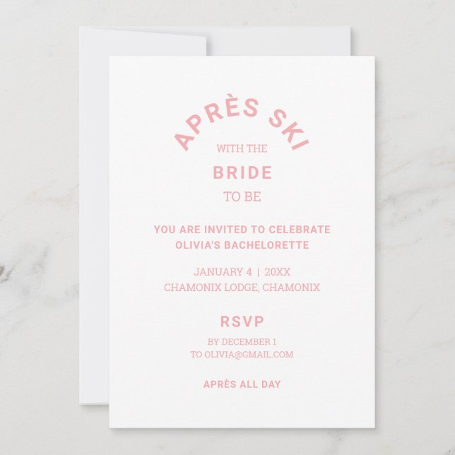Après Ski With The Bride Be Pink Bachelorette Trip Invitation (Front)
