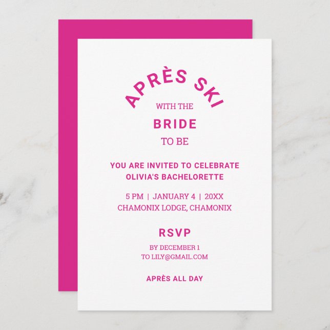 Après Ski with the Bride To Be Bachelorette Invitation (Front/Back)