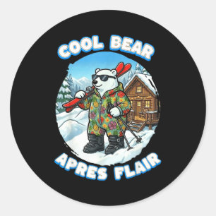 Apres skiing flair cool polar bear ski looking goo classic round sticker