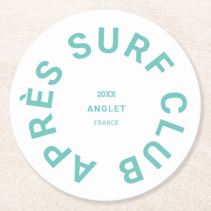 Après Surf Club Turquoise Surfers Social Crest Round Paper Coaster