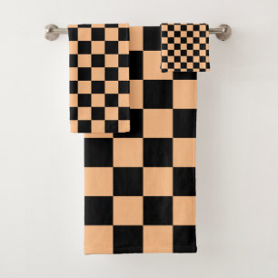 Apricot and Black Chequered Vintage Bath Towel Set