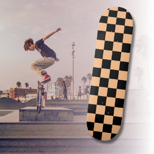 Apricot and Black Chequered Vintage Skateboard