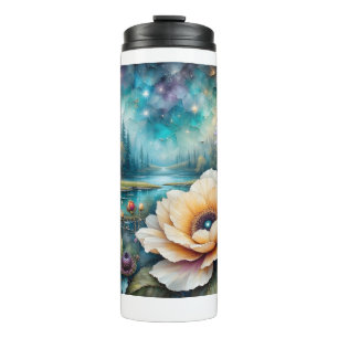 Apricot and Blue Cosmos river forest landscape Thermal Tumbler
