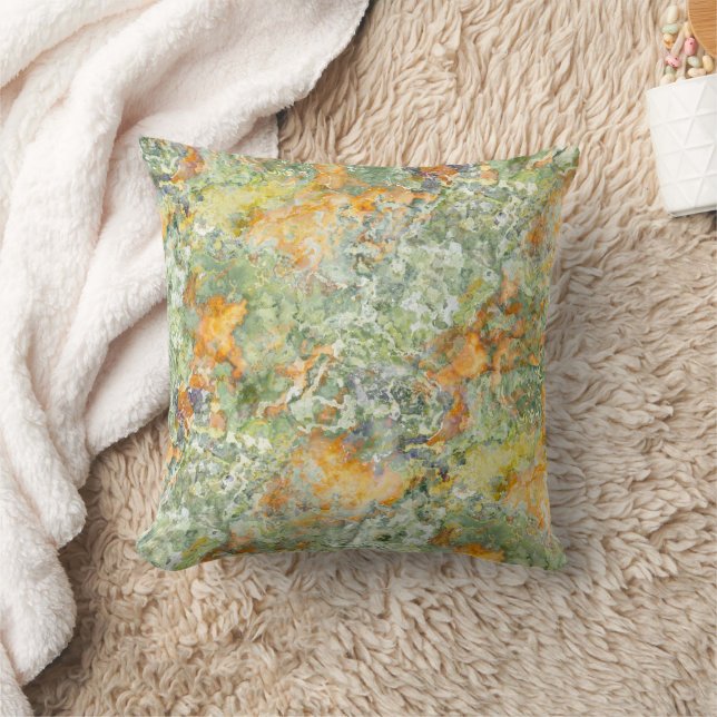 Apricot and Moss Green Seamless Watercolor Splash Cushion (Blanket)