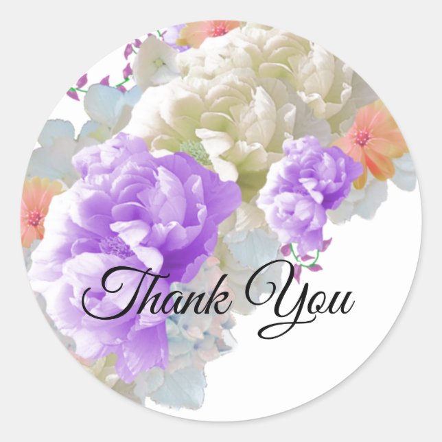Apricot and Plum Floral Bouquet Thank You Sticker (Front)