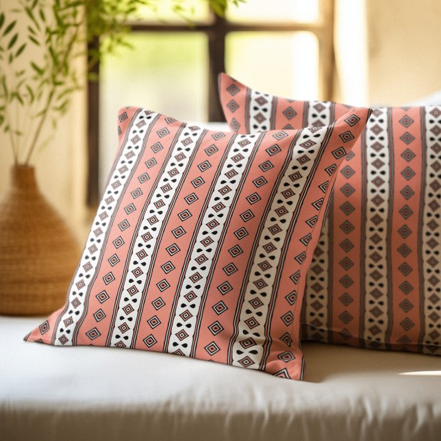 Apricot and White Aztec Stripes Cushion (Creator Uploaded)