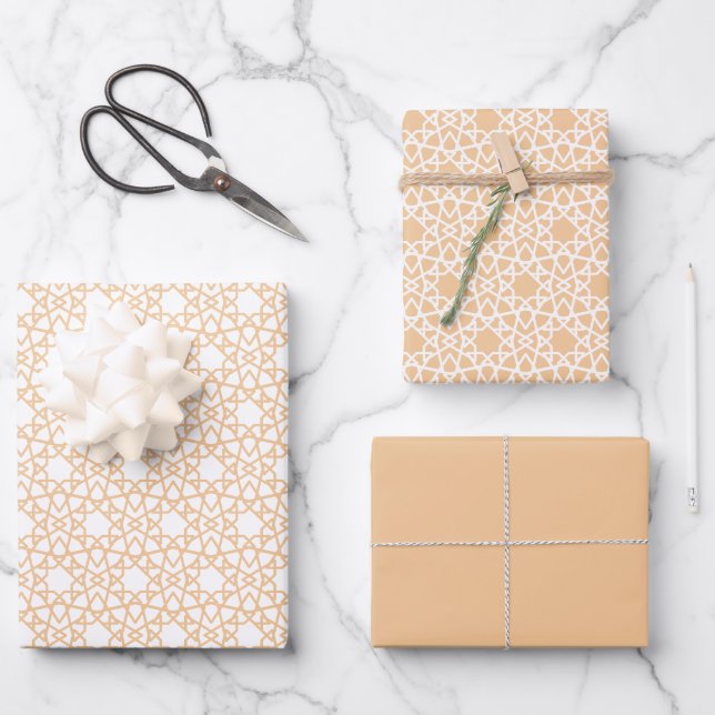Apricot Arabesque Pattern Design Wrapping Paper Sheet (Front)