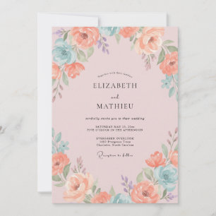 Apricot Azure Blossom Wedding Invitation