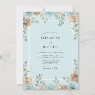 Apricot Azure Leafy Wedding Invitation