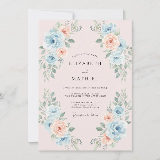 Apricot Azure Painted Wedding Invitation (Front)
