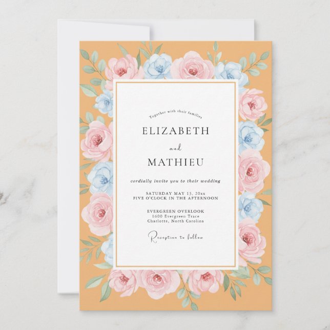 Apricot Azure Peony Wedding Invitation (Front)