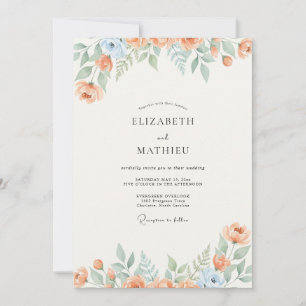 Apricot Azure Wildflower Wedding Invitation