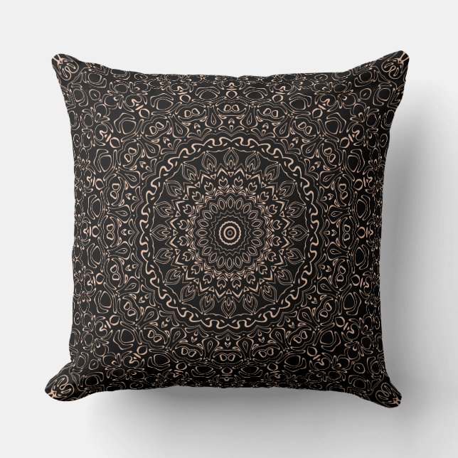 Apricot Beige Mandala with Elegant Symmetry Cushion (Front)