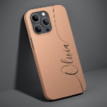 Apricot Black Elegant Calligraphy Script Name Case-Mate iPhone 14 Case<br><div class="desc">Apricot Shimmer Black Elegant Calligraphy Script Custom Personalised Name iPhone 14 Smart Phone Cases features a modern and trendy simple and stylish design with your personalised name in elegant hand written calligraphy script typography on a metallic apricot shimmer background. Designed by ©Evco Studio www.zazzle.com/store/evcostudio</div>