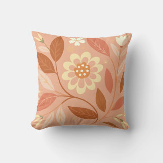 Apricot Blush Floral Garden Throw Pillow
