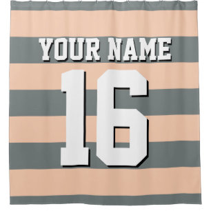 Apricot Charcoal Sports Jersey Preppy Stripe Shower Curtain