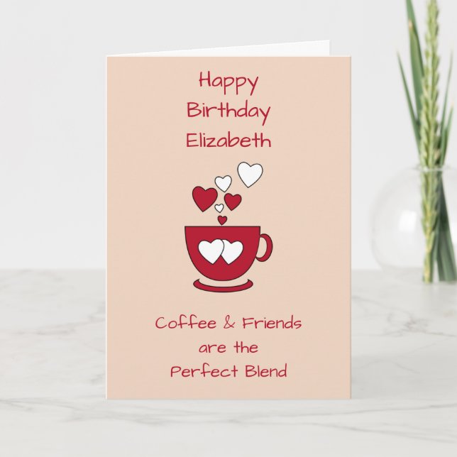 Apricot Coffee & Friends Birthday greeting Card (Front)