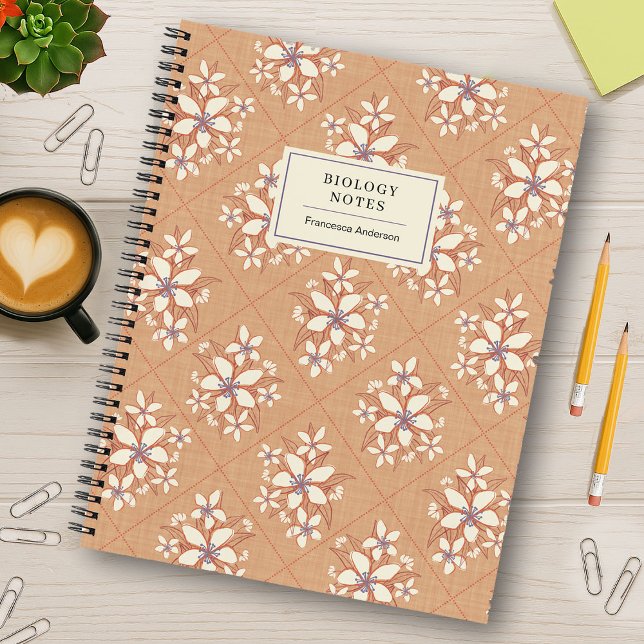 Apricot Colour Floral Boho Textured Student Custom Notebook (Creator Uploaded)