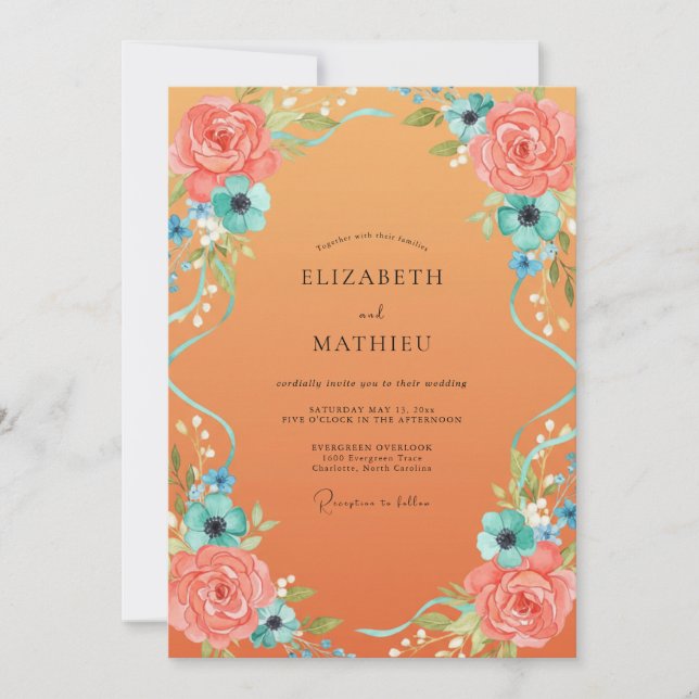 Apricot Coral Peony Wedding Invitation (Front)
