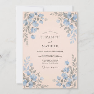 Apricot Cornflower Sprig Eucalyptus Wedding Invitation