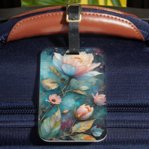 Apricot Cosmos flower on Teal background II Luggage Tag