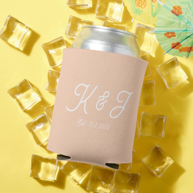 Apricot Crush Wedding Favour Monogrammed Can Coole Can Cooler (In Situ Summer)