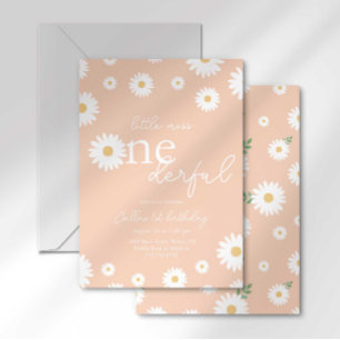Apricot Daisy Little Miss Onederful Invitation