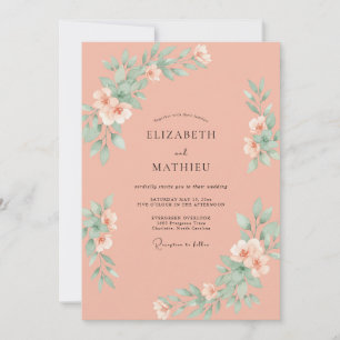 Apricot Dusty Eucalyptus Wedding Invitation