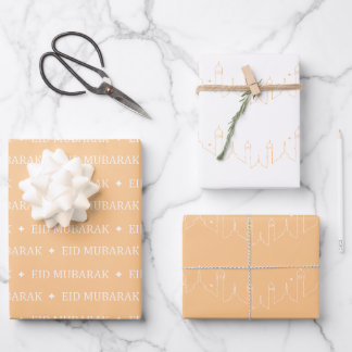 Apricot Eid Mubarak Masjid Pattern Design Wrapping Paper Sheet
