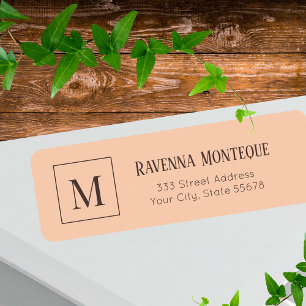 Apricot Elegant Personalised Monogram Letter Name Return Address Label