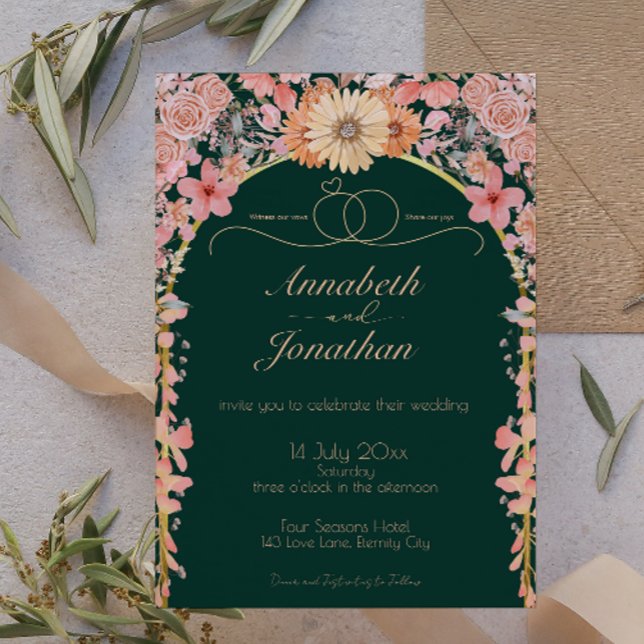 Apricot Emerald Wildflower Wedding Invitation (Creator Uploaded)
